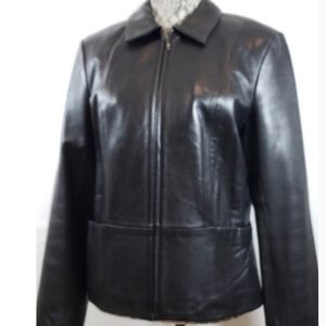 Ann Taylor Black Leather Zipper Blazer Jacket